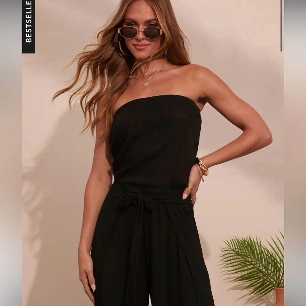 Vici Off Shoulder Strapless Wide Leg Jumpsuit Size L NWT - Picture 2 of 15